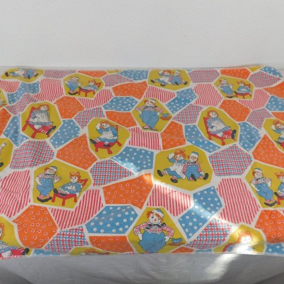 Raggedy Ann and Andy Dolls Infant Baby Cotton Receiving Blanket Vintage Faded - Picture 1 of 8